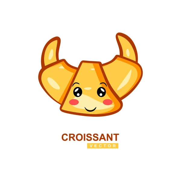 Happy Cute Smiling Croissant Vector Flat Icon Cartoon Character Illustration — Stockový vektor