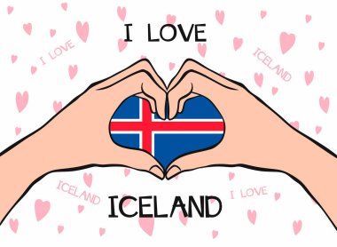 hands showing   heart gesture.  I love Iceland