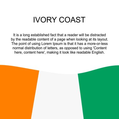 Beyaz arkaplandaki afiş için Fildişi Sahili bayrağı. Fildişi sahili bayrağı, mesaj için yeri var. Bayraklı Fildişi Sahili Meydanı afişi. Vektör illüstrasyon eps10