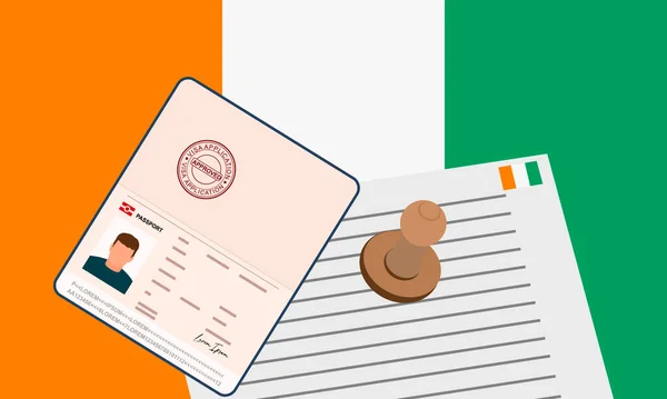 Ivoorkust Visum Open Paspoort Met Visum Goedgekeurd Document Voor Grensoverschrijding — Stockvector
