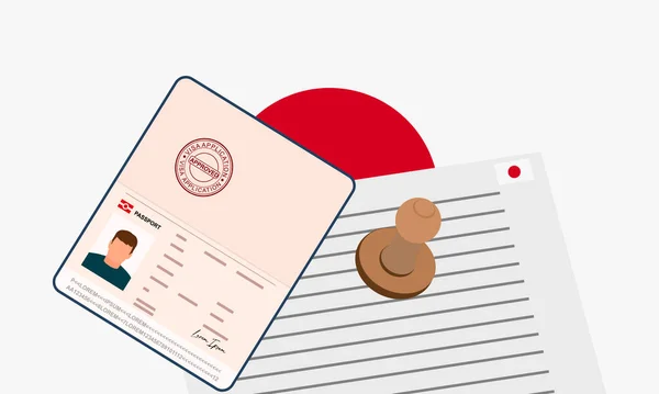 Japan Visum Open Gestempeld Paspoort Met Visum Goedgekeurd Document Voor — Stockvector