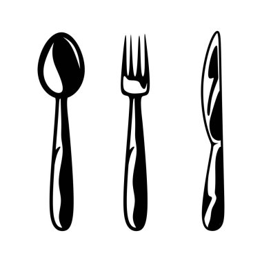 Beyaz arka plan üzerinde bıçak, çatal ve kaşık vektör.