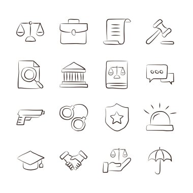justice icons on white background. vector illustration.