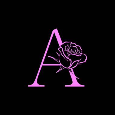 Güzellik ve moda logosu için Rose Flower logosu olan A harfi. Sembol olarak gül renkli gül çiçeği. vektör eps10