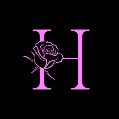 Güzellik ve moda logosu için içinde Rose Flower olan H harfi logosu. Sembol olarak pembe renkli gül çiçeği. vektör eps10