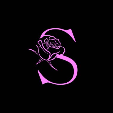 Güzellik ve moda logosu için Rose Flower 'ın S harfli logosu. Sembol olarak pembe renkli gül çiçeği. vektör eps10