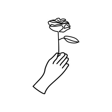  line illustration hand holding rose.