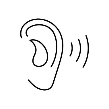 Linear Human Ear Isolated in white background. Hand Drawn Human Ear Icon. Doodle style vector illustration.