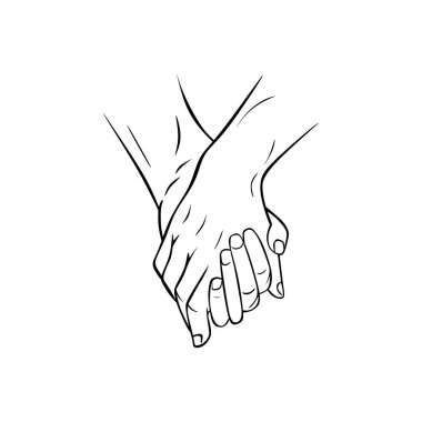 Linear sketch of a hand holding hand