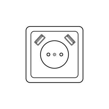  Linear socket with usb. Socket for charging gadgets, phones, tablets, etc. vector illustration.