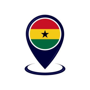 Gana bayrağına sahip konum simgesi izole edildi. Gana bayrağı ve harita işaretleyici simgesi. vektör illüstrasyonu