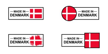 Set of Made in Denmark. Product packaging label with Denmark flag. Vector illustration