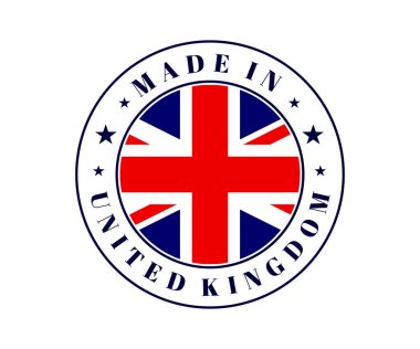 Made in United Kingdom icon. Made in United Kingdom circle label. Stamp made in with country flag United Kingdom. Vector illustration eps10
