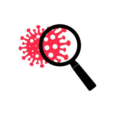 Magnifier and virus icon. Virus and bacteria concept. Microbe symbol pictogram. vector illustration