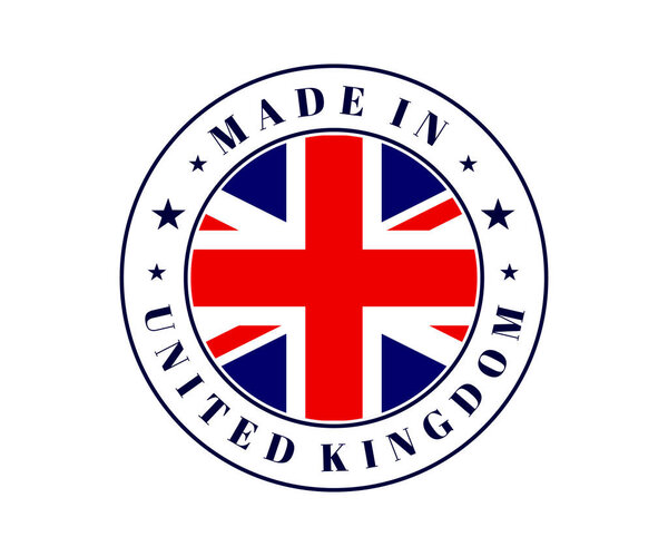 Made in United Kingdom icon. Made in United Kingdom circle label. Stamp made in with country flag United Kingdom. Vector illustration eps10