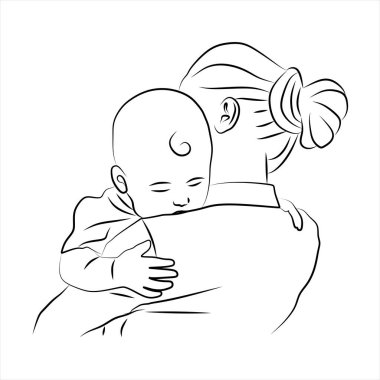 Mom and baby Design linear illustration