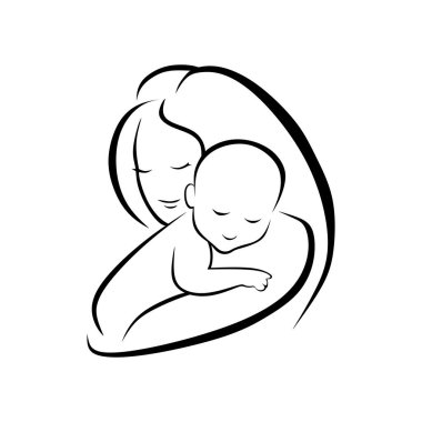 Mom and baby Design linear illustration