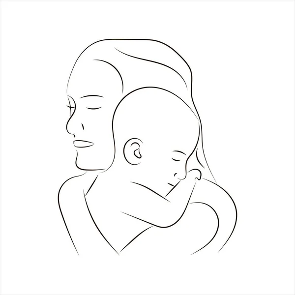 Mom Baby Design Linear Illustration — Vetor de Stock