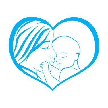 Mother holding baby baby heart shape logo design vector template