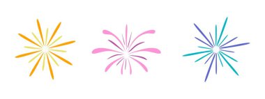 Multicolored salutes isolated on white background.