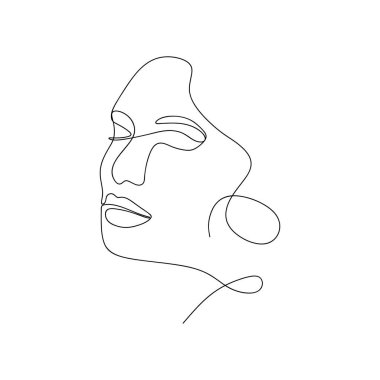 One line drawing Woman face. One line continuous Portret in minimalistic style. Abstract vector illustration