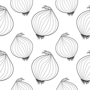 Onion seamless pattern. Linear Onion Seamless pattern, background for print. Vegetarian food in white background. vector illustration.
