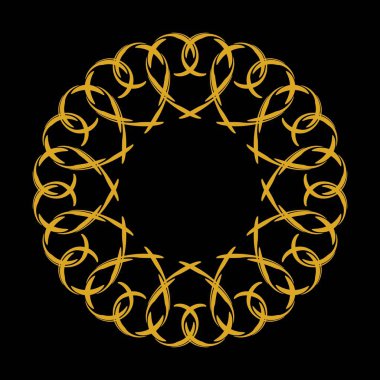  Ornamental circular frame on black background. Golden frame with space for text. decoration symbol. vector illustration