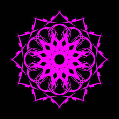  Ornamental circular symbol. Mandala in pink color on black background. Ornamental circular symbol. Vector eps10