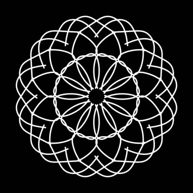  Ornamental circle in White color. Ornamental circular symbol on black background. Mandala Vector