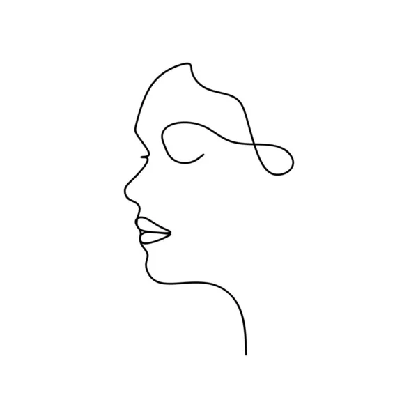 One Line Drawing Women Head — Vetor de Stock