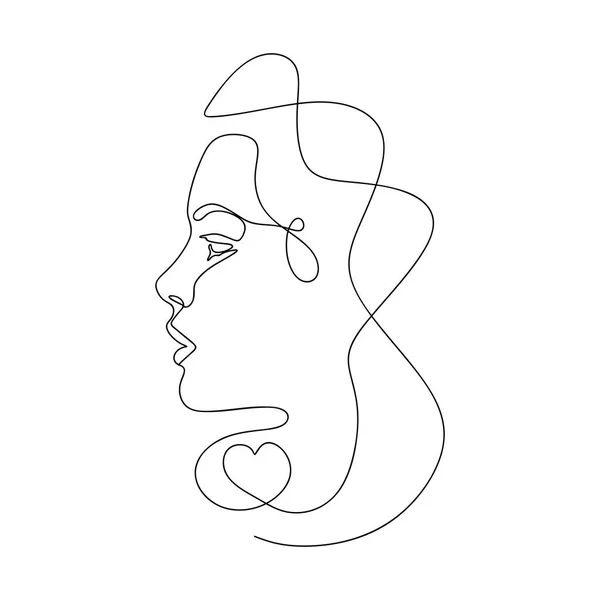 One Line Drawing Woman Face Line Continuous Woman Portret Minimalistic — Vetor de Stock