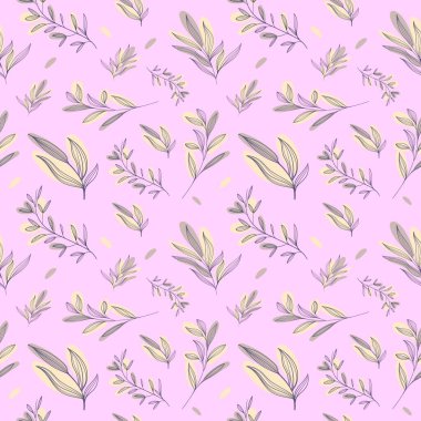 Elle çizilmiş yapraklarla kusursuz desen. vektör illüstrasyonu.