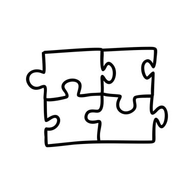 Beyaz arkaplanda izole edilmiş doğrusal bulmaca çizimi. Kare bulmaca vektörü. Elle çizilmiş yapboz, dört parça. vektör çizimi