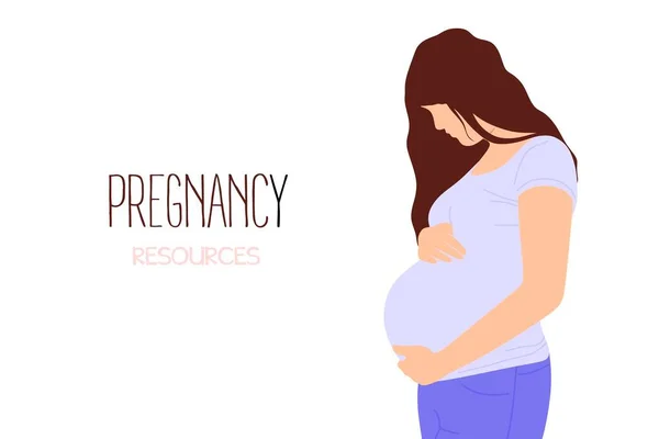 Terhes Leendő Anya Karokkal Öleli Hasát Banner Terhességről Anyaságról Lapos — Stock Vector