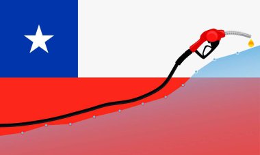  Şili 'de benzin fiyatlarında artış. Benzin pompası, arka planda Şili bayrağı olan yağ damlası. vektör illüstrasyonu