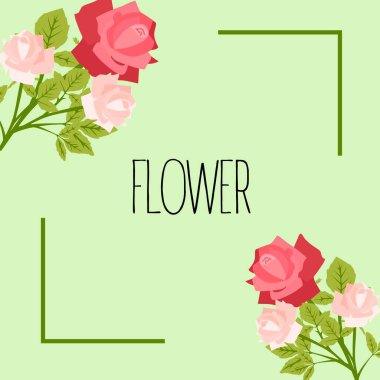 Çiçek ve yapraklı çiçek çerçevesi, vektör illüstrasyonu