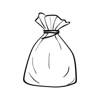 Beyaz arkaplanda izole edilmiş doğrusal biçimdeki çuval illüstrasyonu. Sack vektör illüstrasyonu