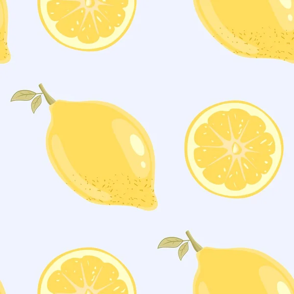 Kusursuz desenli Lemon, sarı sulu yumuşaklığı olan bütün parçalar. Kusursuz taze limon deseni. Tropik ekşi yiyecek ve dilimler, bölüm. Vektör Eps10