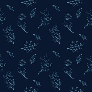 Kusursuz desenli, elle çizilmiş çiçekler. vektör illüstrasyonu