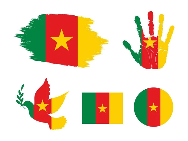 Cameroon Flag Set Flag Cameroon Collection Flag Grunge Dove Handprint — 스톡 벡터