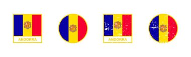 Set of flag of Andorra in square and round shape isolated on white background. vector illustration