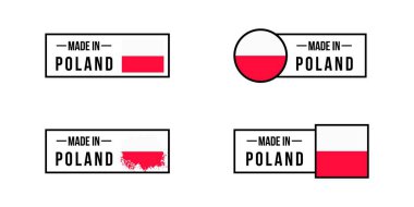 Set of made in Poland labels, made in Poland vector sticker pack, Polish flag, Polish product emblem, Vector illustration
