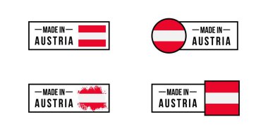 Set of made in the Austria labels, made in Austria logo, Austrian flag, Austrian product emblem, Vector illustration.