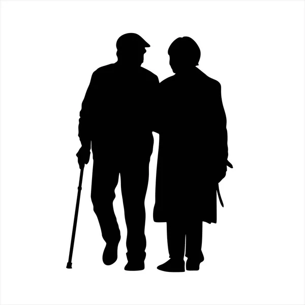 Vector Illustration Silhouette Old Couple — Stock Vector