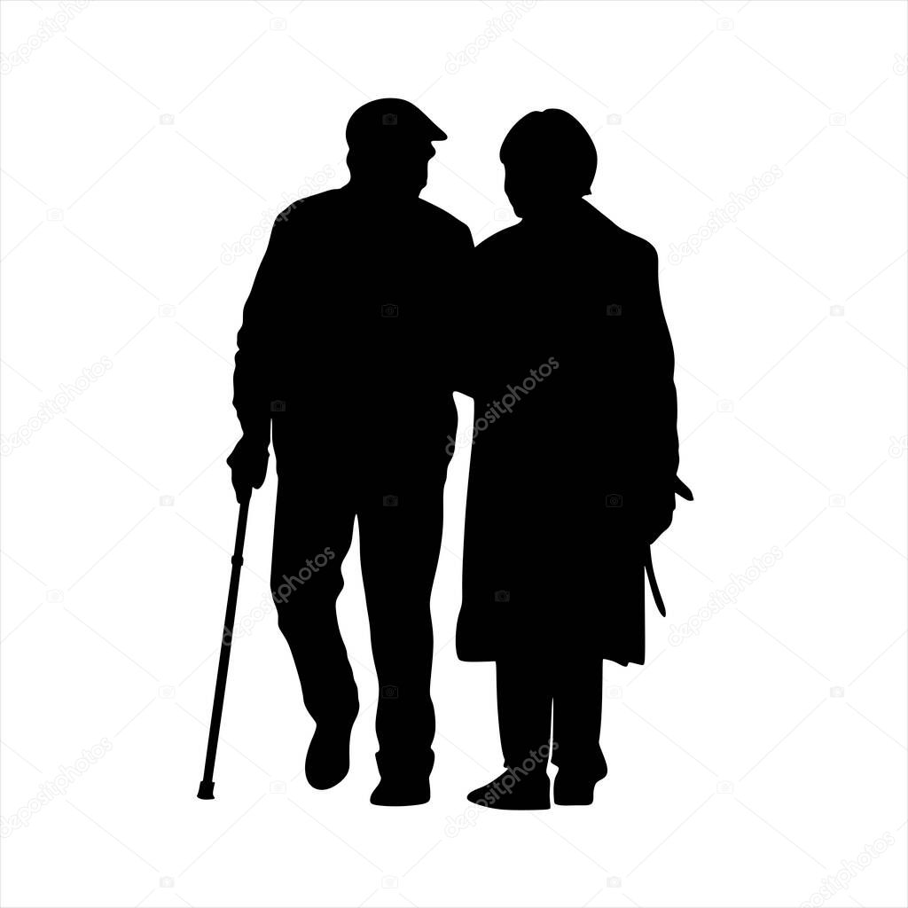 Vector illustration of a silhouette of old couple.