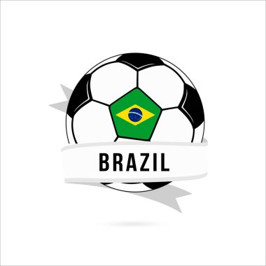 Soccer ball minimal design with Brazil flag. Flag of Brazil in a soccer ball with the text Brazil on the ribbon. Vector illustration eps10