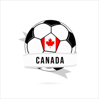 Soccer ball minimal design with Canada flag. Flag of Canada in a soccer ball with the text Canada on the ribbon. Vector illustration eps10