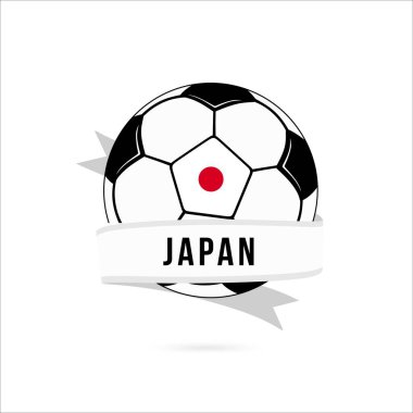 Soccer ball minimal design with Japan flag. Flag of Japan in a soccer ball with the text Japan on the ribbon. Vector illustration eps10