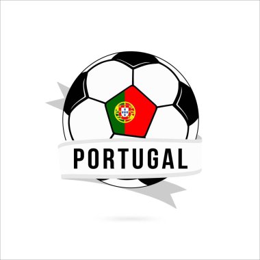 Soccer ball minimal design with Portugal flag. Flag of Portugal in a soccer ball with the text Portugal on the ribbon. Vector illustration eps10