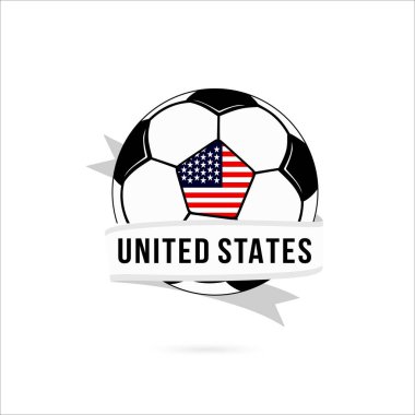 Soccer ball minimal design with United States flag. Flag of United States in a soccer ball with the text United States on the ribbon. Vector illustration eps10